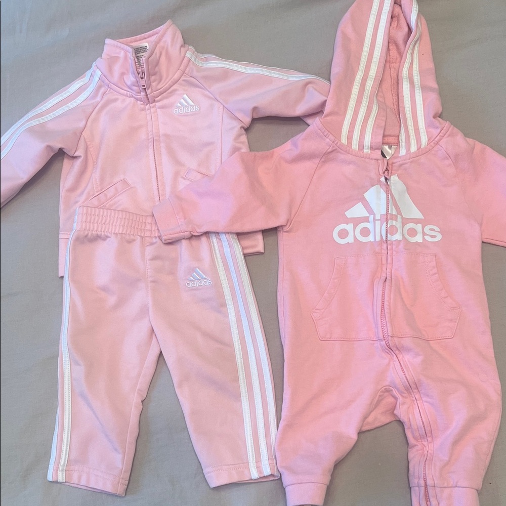 Adidas Pink Infant Tracksuit and Hoodie Set